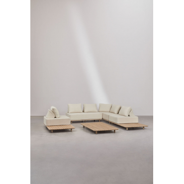 Woonkamerset Met Een Modulaire 3-delige Hoekbank Met Bijzettafel En Salontafel, 160 X 95 Cm, In Portet Acacia. Gardenia Wit - Sklum