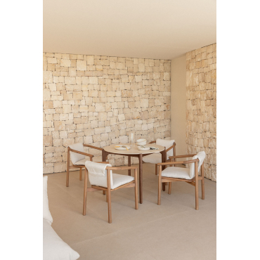 Ronde Tuintafel Ø100 Cm In Cement En Acaciahout Xajul Tapioca Beige - Sklum