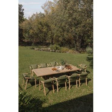 Rechthoekige Uitschuifbare Tafelset 200-260-320x100 Cm En 10 Tuinstoelen Met Armleuningen In Dubai Acacia Hout Leger Groen – Koel - Sklum