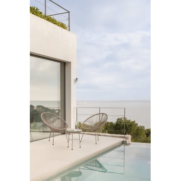 Tuinset Met 2 Fauteuils En Bijzettafel In Staal En Synthetisch Riet Nieuw Acapulco Bruin - Mokka - Sklum