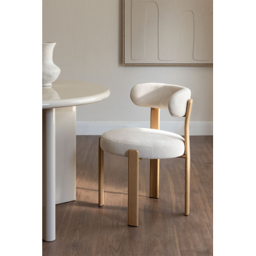 Set Van 2 Eetkamerstoelen In Jolie Chenille Stof Bruin – Natuurlijk Hout & Stof Chenille Beige – Crème - Sklum
