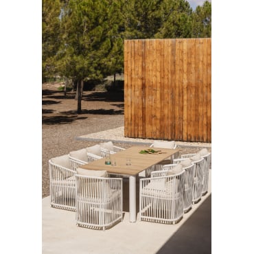 Rechthoekige Tafelset 260x100 Cm In Aluminium En Teakhout Sirka En 10 Sophie Aluminium Tuinstoelen Gardenia Wit - Sklum