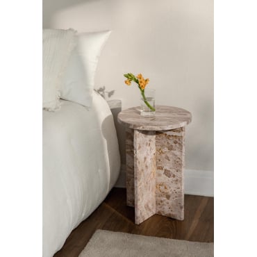 Set Van 2 Ronde Nachtkastjes Ø35 Cm In Mencia Marmer Marmer Natuurlijke Kleuren - Sklum