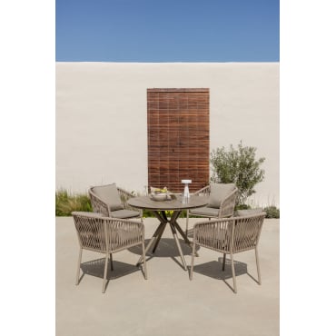 Ronde Tafelset Valerie, Ø100 Cm, En 4 Arhiza Classic Aluminium Tuinstoelen Met Armleuningen. Moka Bruin - Sklum