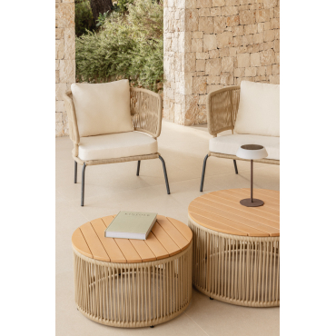 Ronde Tuin Salontafel Van Ijzer En Gevlochten Touw Calipso Ø70 Cm - Sklum