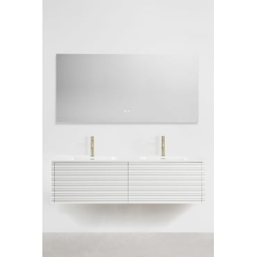 Noura Houten Badkamermeubelset Met Geïntegreerde Wastafels Wit & Rectangular Led And Antifog 160x75 Cm Jorvi & 2 X Goud ↑20 - Sklum