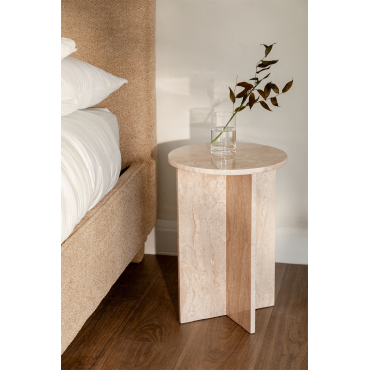 Rond Nachtkastje Ø35 Cm In Mencia Marmer Crème Beige Marmer - Sklum