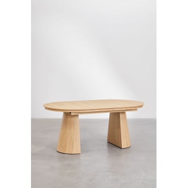 Ovale Eettafel 180-240x105 Cm Uitschuifbaar In Mdf En Montana Eiken Fineer Natuurlijk Hout & 180-240x105 Cm - Sklum