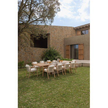 Rechthoekige Uitschuifbare Tafelset 200-260-320x100 Cm En 10 Tuinstoelen Met Armleuningen In Dubai Acacia Hout Gardenia Wit & Rustiek Acaciabruin -