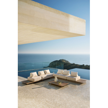 Tuinset Met 4-delige Modulaire Hoekbank Met Bijzettafel En Salontafel 160x95 Cm In Portet Acacia Gardenia Wit - Sklum