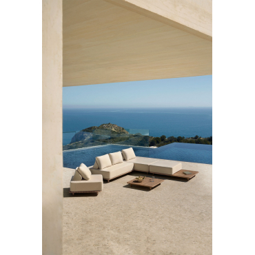 Tuinset Met 3-delige Modulaire Chaise Longue Bank, Bijzettafel, Fauteuil En Salontafel 95x95 Cm In Portet Acacia Gardenia Wit - Sklum