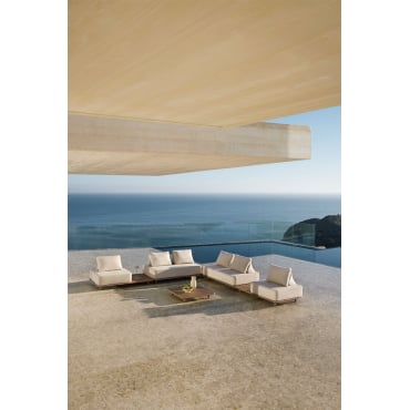 Tuinset Met 4-delige Modulaire Hoekbank Met Bijzettafels En Salontafel 95x95 Cm In Portet Acacia Gardenia Wit - Sklum