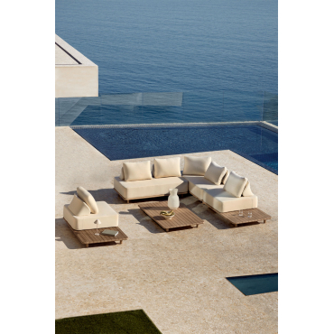 Tuinset Met 3-delige Modulaire Hoekbank Met Bijzettafel En Salontafel 160x95 Cm In Portet Acacia Gardenia Wit - Sklum