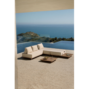 Tuinset Met 3-delige Modulaire Chaise Longue Bank Met Bijzettafel En Salontafel 95x95 Cm In Portet Acacia Gardenia Wit - Sklum
