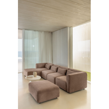 4-delige Chaise Longue Modulaire Bank Links Met Fogler Poef Corduroy Kameelbruin - Sklum