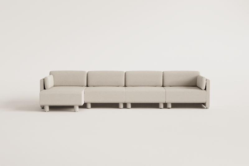 4-delige modulaire bank met chaise longue links in Artemisa bouclé stof