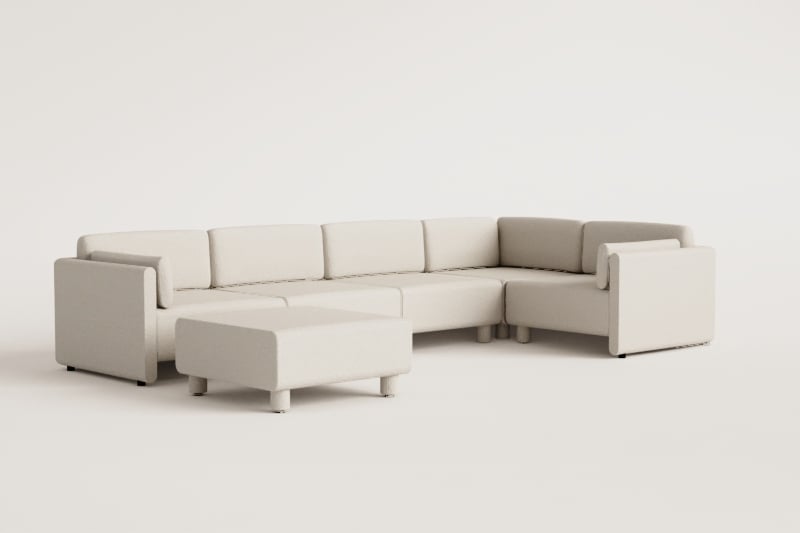 5-delige modulaire hoekbank en poef in Artemisa bouclé stof