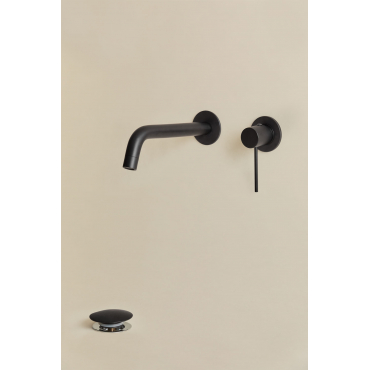 Orveta Messing Inbouw Wastafelkraanset En Click-clack Wastafelafvoer In Roestvrij Staal En Messing Zwart & Klep Zonder Overloop - Sklum