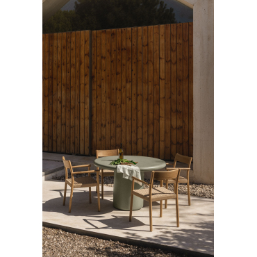 Set Van Een Ronde Tafel Van 120 Cm In Namara-cement En 4 Tuinstoelen Met Armleuningen In Mara-eikenhout Groene Lauerl - Sklum
