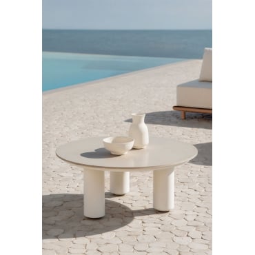Ronde Tuintafel Ø80 Cm In Gesinterde Steen En Aluminium Umeko Grijs - Sklum