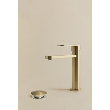 Alameda Wastafelkraanset Van Messing En Orveta Click-clack Wastafelafvoer Van Roestvrij Staal En Messing. Goud & ↑20 Cm & Klep Met Overloop - Sklum