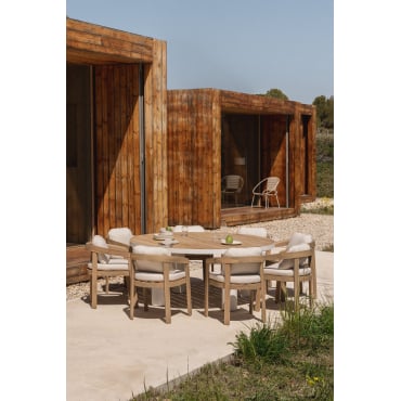 Ronde Tafelset Riviera, Ø180 Cm, Van Teakhout En Aluminium, En 8 Uleno Tuinstoelen Van Acaciahout. Teakhout - Sklum