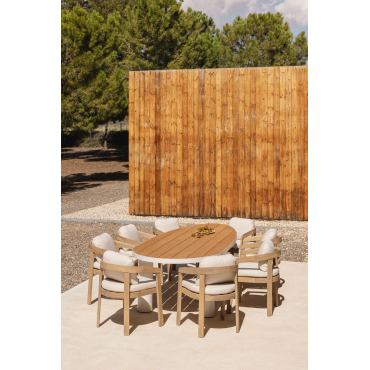 Taneli Ovale Tafelset, 260x110 Cm, Gemaakt Van Aluminium En Teakhout, En 8 Uleno Acacia Houten Tuinstoelen. Teakhout - Sklum