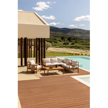 Tuinset Met 5-zits Hoekbank, Fauteuil En Salontafel In Acaciahout Melvin Acacia Bruin - Sklum