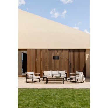 Tuinset Met 3-zitsbank, 2 Fauteuils En Salontafel Van Aluminium Lipov Zwart - Sklum