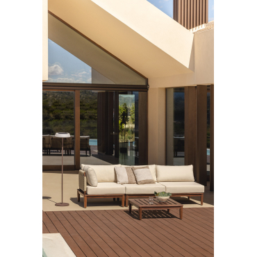 Giulia Tuinset Met 3-delige Modulaire Hoekbank En Salontafel In Acaciahout Beige – Crème - Sklum