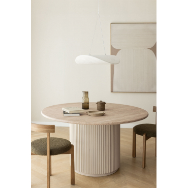Ronde Eettafel Giselda In Natuursteen En Mangohout Travertine & Ø140 Cm - Sklum