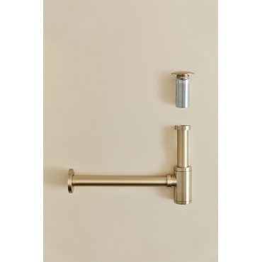 Set De Sifón De Lavabo En Acero Inoxidable Bibur Y Válvula De Desagüe Para Lavabo Tipo Click-clack Orveta Goud & Klep Zonder Overloop - Sklum