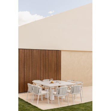 Vierkante Tafelset 150x150 Cm In Lisboa Cement En 8 Tuinstoelen In Aluminium En Bouclé Stof Yervin Bouclé Natuurlijke Kleuren - Sklum