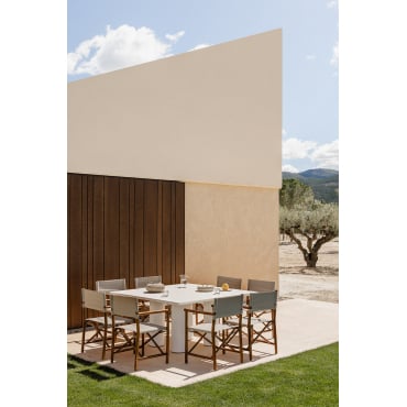 Set Van 150x150 Cm Vierkante Tafel Van Lissaboncement En 8 Olivia Opvouwbare Tuinregisseursstoelen Beige - Semoline - Sklum