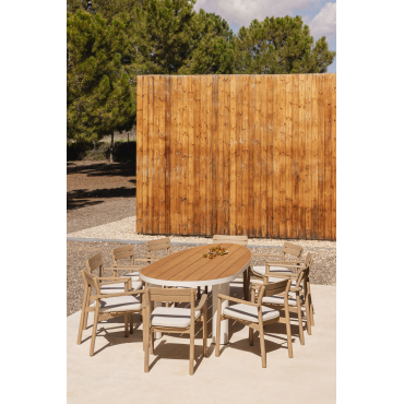 Taneli Ovale Tafelset, 260x110 Cm, Gemaakt Van Aluminium En Teakhout, En 10 Saira Acacia Houten Tuinstoelen. Teakhout - Sklum