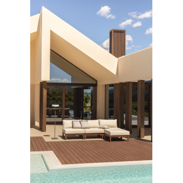 Giulia 3-delige Modulaire Tuinbank En Poef In Acacia Beige – Crème - Sklum