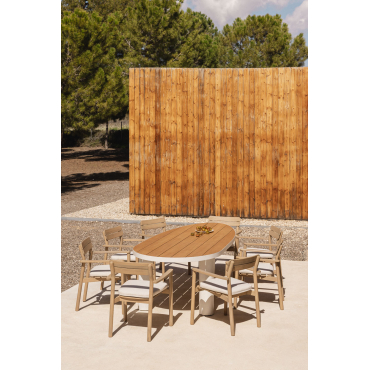 Taneli Ovale Tafelset, 260x110 Cm, Gemaakt Van Aluminium En Teakhout, En 8 Saira Acacia Houten Tuinstoelen. Teakhout - Sklum