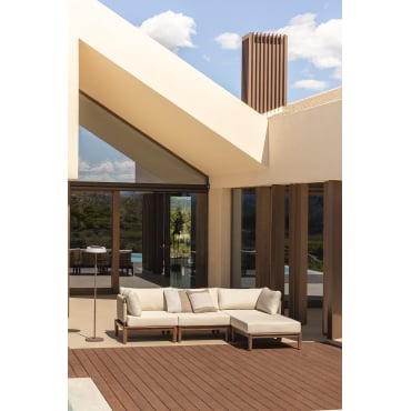 Giulia 3-delige Modulaire Tuinbank Met 2 Hoekfauteuils En Poef In Acacia Beige – Crème - Sklum