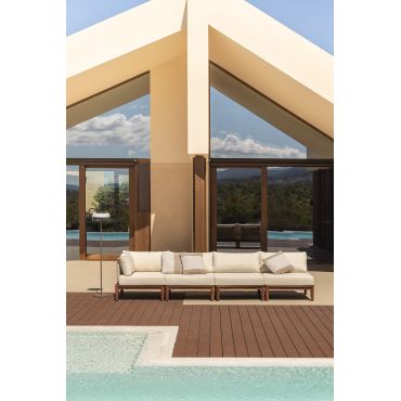 4-delige Modulaire Hoektuinbank In Acaciahout Giulia Beige – Crème - Sklum