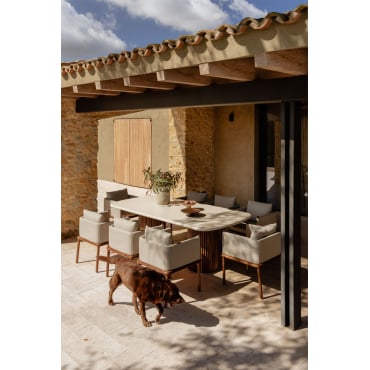 Rechthoekige Tafelset 230x110 Cm Sirvon En 8 Tuinstoelen Met Armleuningen In Olivia Acaciahout Beige - Semoline - Sklum