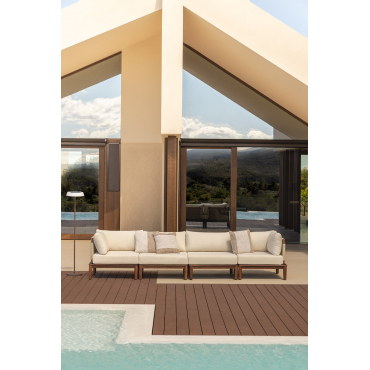 Giulia 4-delige Modulaire Tuinbank Met 2 Hoekfauteuils In Acacia Beige – Crème - Sklum