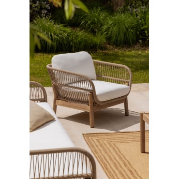 Set Van 2 Tuinfauteuils In Aluminium En Acaciahout Karvia Lichte Acaciekleur & Stof Wit - Sklum