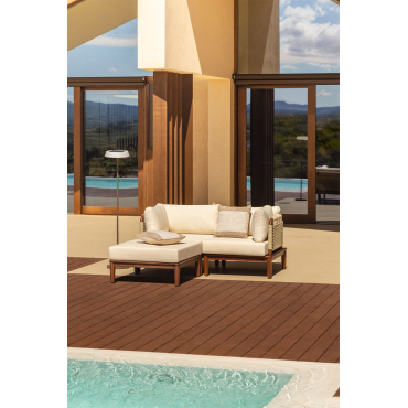 Giulia 2-delige Modulaire Tuinbank Met 2 Hoekfauteuils En Poef In Acacia Beige – Crème - Sklum