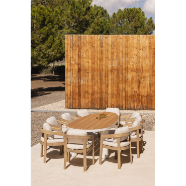 Taneli Ovale Tafelset, 260x110 Cm, Gemaakt Van Aluminium En Teakhout, En 10 Uleno Acacia Houten Tuinstoelen. Teakhout - Sklum