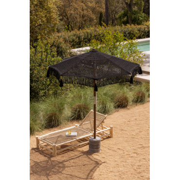 Tongariki Teak En Katoenen Parasol Ø220 Cm & Zwart Macramé - Sklum