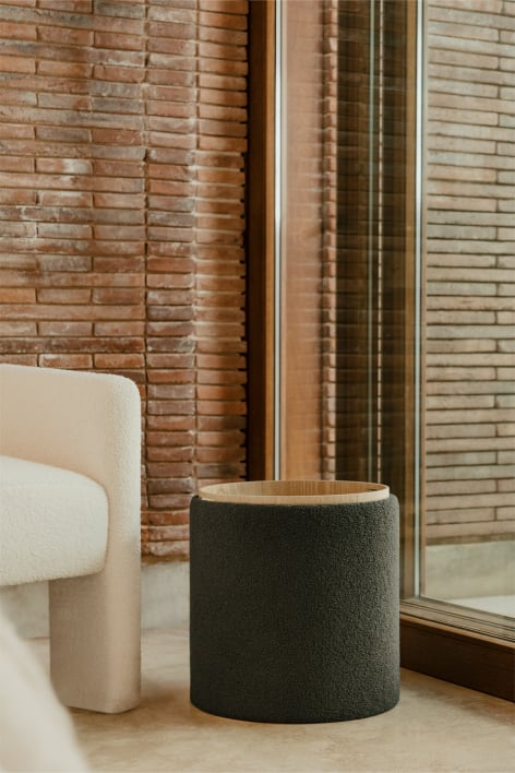 Berkeleni ronde gestoffeerde bijzettafel met dienblad en opbergruimte, Ø40 cm - Chenille Groen – Salie