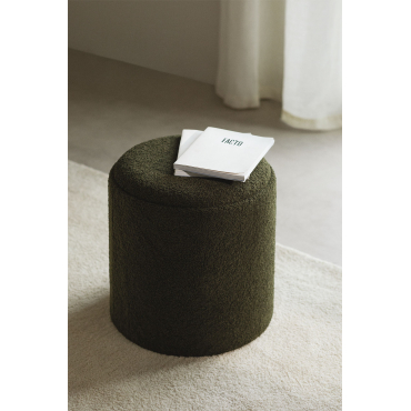 Berkeleni Ronde Gestoffeerde Poef Met Dienblad En Opbergruimte Ø40 Cm & Chenille Groen – Salie - Sklum