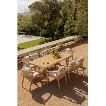 Rechthoekige Tafelset 200x100 Cm En 8 Tuinstoelen Met Armleuningen In Acaciahout En Dubai Cement Geel – Messing & Rustiek Acaciabruin - Sklum