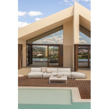 Tuinset Met 3-delige Modulaire Bank, Poef En Oporto Salontafel Tapioca Beige - Sklum