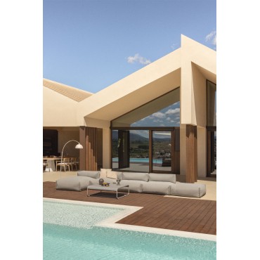 Porto 4-delige Modulaire Chaise Longue Tuinbank Met Poef En Salontafel Bruin - Mokka - Sklum